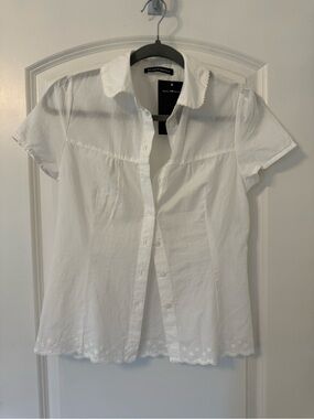 Brandy Melville NWT White Button-Front Shirt with Eyelet Hem OS